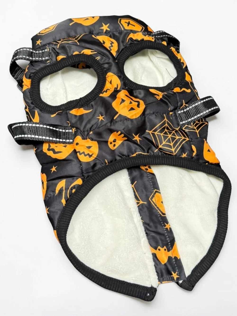 Halloween Dog Jacket Harness Small Pumpkin Reflective Pet Coat Vest Zip Up Warm